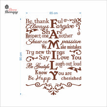 Load image into Gallery viewer, Family Rules Be Thankful Always Forgive Share Respect Wall Decal Decotherapy