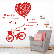 Load image into Gallery viewer, I Love You Bike Tied Big Flying Red Heart DIY Wall Decal Decotherapy