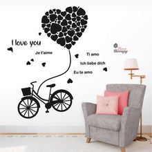 Load image into Gallery viewer, I Love You Bike Tied Big Flying Red Heart DIY Wall Decal Decotherapy