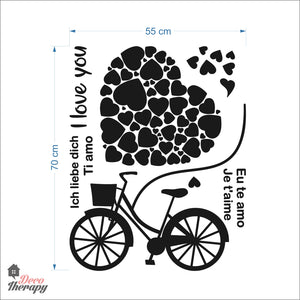 I Love You Bike Tied Big Flying Red Heart DIY Wall Decal Decotherapy