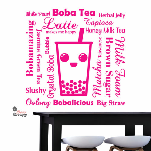 Boba Tea Latte Makes Me Happy Big Straw Wall Decal Decotherapy