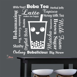 Boba Tea Latte Makes Me Happy Big Straw Wall Decal Decotherapy