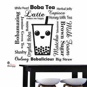 Boba Tea Latte Makes Me Happy Big Straw Wall Decal Decotherapy