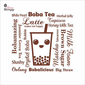 Boba Tea Latte Makes Me Happy Big Straw Wall Decal Decotherapy