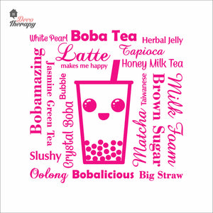 Boba Tea Latte Makes Me Happy Big Straw Wall Decal Decotherapy