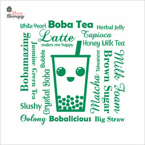 Boba Tea Latte Makes Me Happy Big Straw Wall Decal Decotherapy
