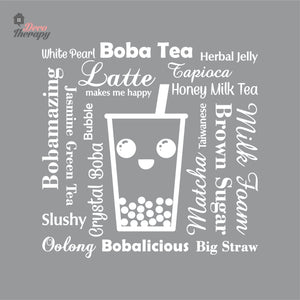 Boba Tea Latte Makes Me Happy Big Straw Wall Decal Decotherapy