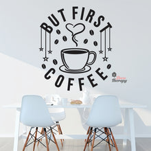 Load image into Gallery viewer, But First Coffee Beans &amp; Hanging Stars Heart Cup Wall Decal