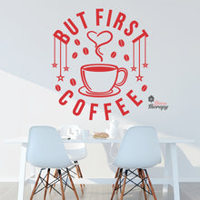 Load image into Gallery viewer, But First Coffee Beans &amp; Hanging Stars Heart Cup Wall Decal