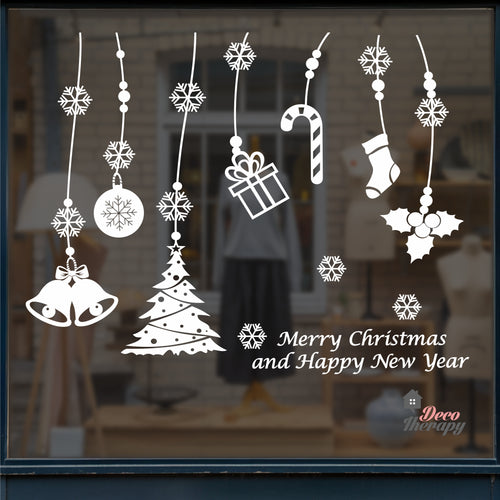 Christmas Happy New Year Tree Bell Stocking Wall Decal Decotherapy