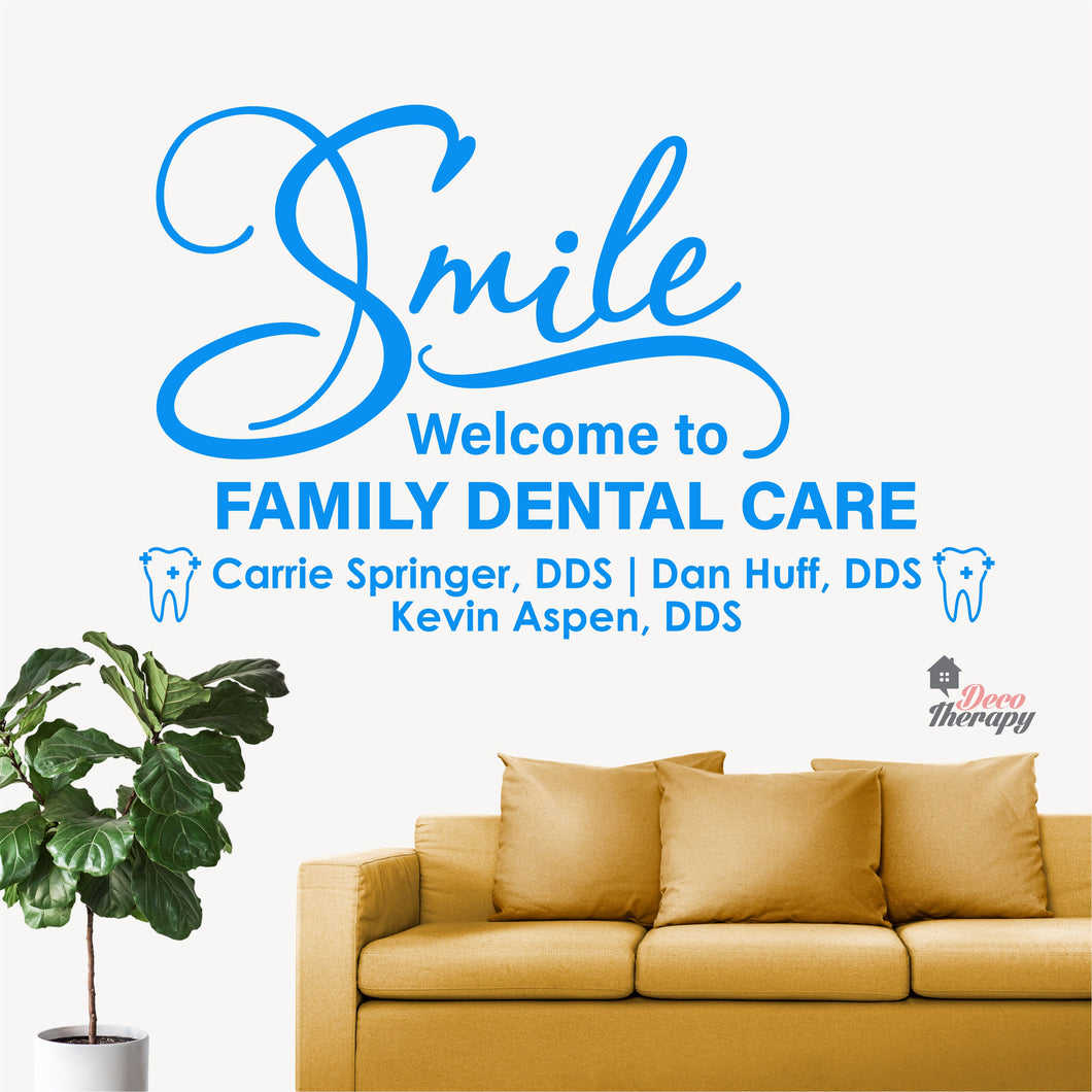 Customized Smile Welcome To Dental Clinic Name Wall Decal