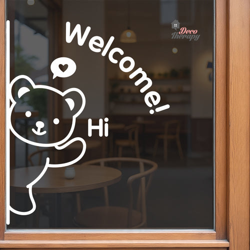 Cute Bear Welcome Sign Cafe Store Restaurant Wall Decal Decotherapy