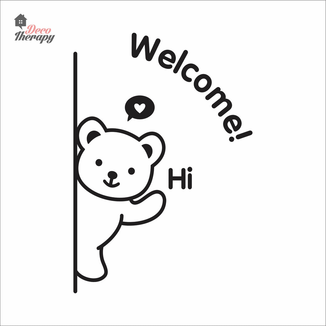 Cute Bear Welcome Sign Cafe Store Restaurant Wall Decal Decotherapy