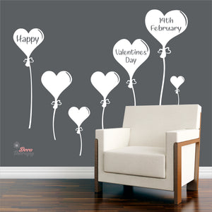 Hearts Balloon Happy Valentines Day 14th February DIY Wall Decal Decotherapy