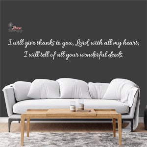 I Will Give Thanks To You Will All My Heart Wall Decal Decotherapy