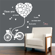 Load image into Gallery viewer, I Love You Bike Tied Big Flying Red Heart DIY Wall Decal Decotherapy