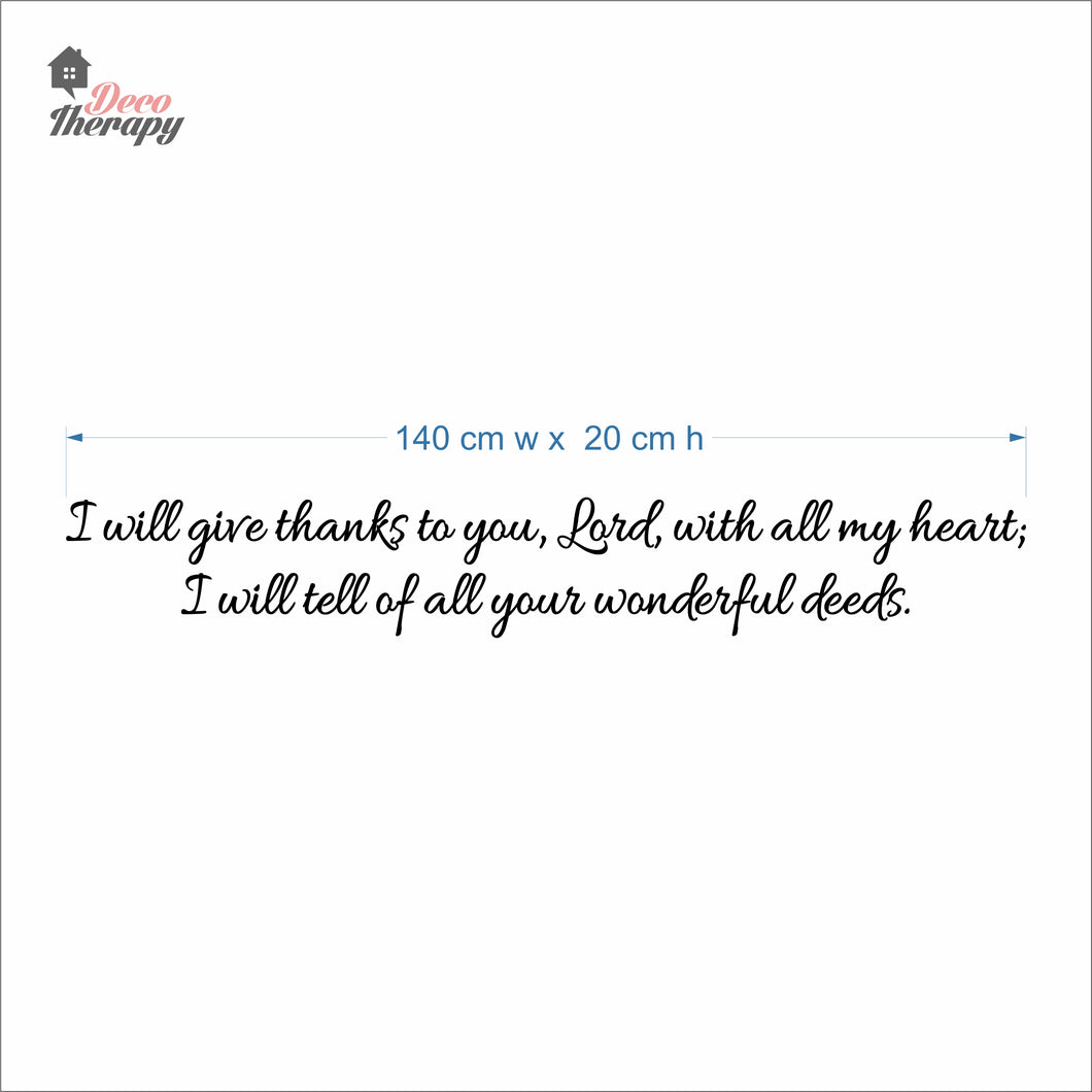 I Will Give Thanks To You Will All My Heart Wall Decal Decotherapy
