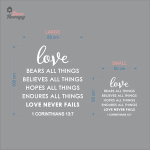 Love Bears All Things Believes Hopes Endures Never Fails Wall Decal Decotherapy