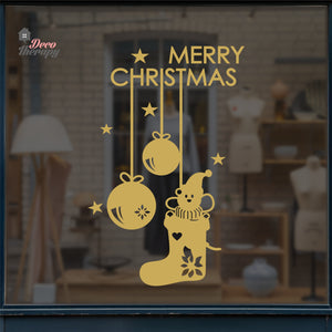 Merry Christmas Hanging Bells and Socks Wall Decal Decotherapy