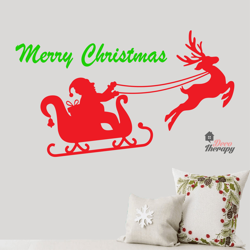 Merry Christmas Santa Reindeer Wall Decal