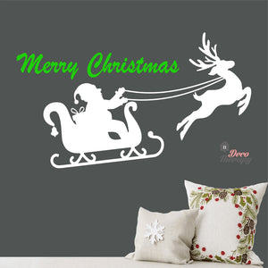 Merry Christmas Santa Reindeer Wall Decal