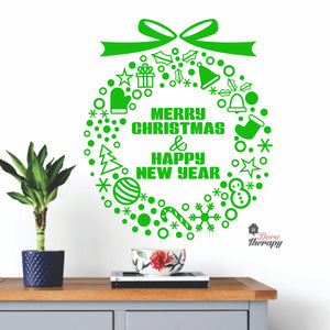 Merry Christmas & Happy New Year Wreath Wall Decal Decotherapy