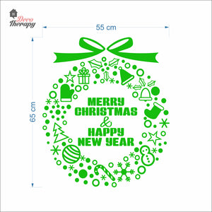 Merry Christmas & Happy New Year Wreath Wall Decal Decotherapy