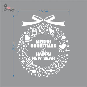 Merry Christmas & Happy New Year Wreath Wall Decal Decotherapy