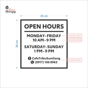 Customized Store Hours Wall Decal Decotherapy