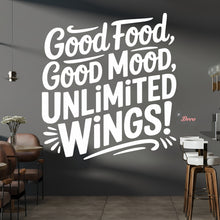 Load image into Gallery viewer, Unlimited Wings Good Food Good Mood Chicken Wings Wall Decal
