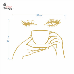 Woman Eyelashes Coffee Tea Cup Wall Decal Decotherapy
