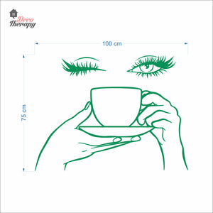 Woman Eyelashes Coffee Tea Cup Wall Decal Decotherapy
