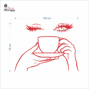 Woman Eyelashes Coffee Tea Cup Wall Decal Decotherapy