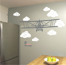 Load image into Gallery viewer, Airplane with Clouds V1 Wall Sticker