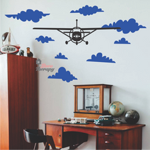 Load image into Gallery viewer, Airplane with Clouds V2 Wall Sticker