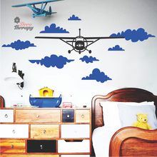 Load image into Gallery viewer, Airplane with Clouds V2 Wall Sticker