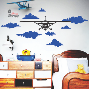 Airplane with Clouds V2 Wall Sticker