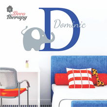 Load image into Gallery viewer, Customized Name Dominic &amp; Letter With Elephant Design Wall Sticker