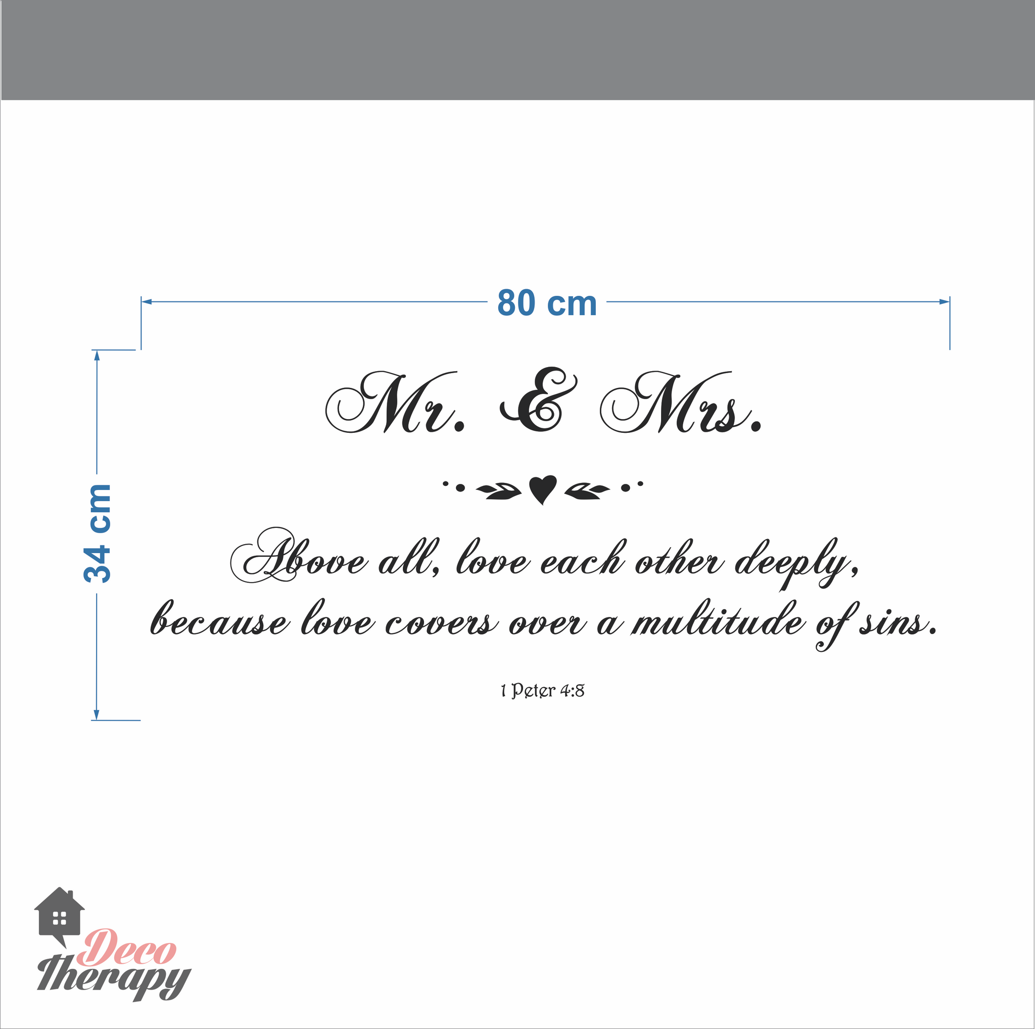 Mr & Mrs In Love Heart Quote Wall Decal – Bedroom Room Art Sticker