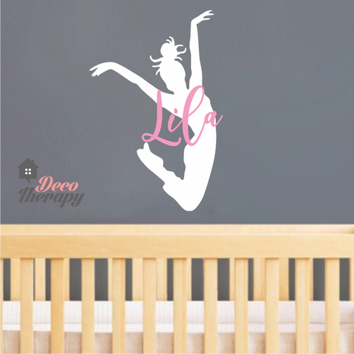 Customized Name Jump Silhoutte Design Wall Sticker