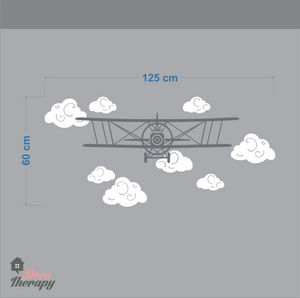 Airplane with Clouds V1 Wall Sticker