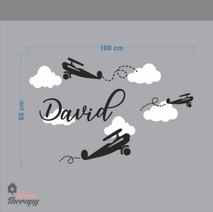 Customized Name Airplanes & Clouds V1 Design Wall Sticker
