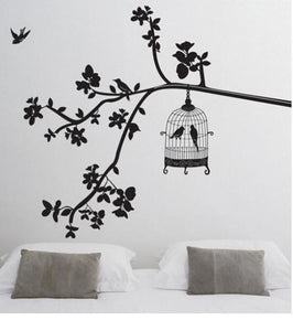 Black Bird Cage Wall Sticker Decal – Reusable & Removable For Bedroom Or Living Room