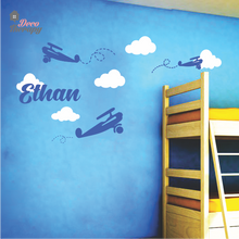 Load image into Gallery viewer, Customized Name Decal Airplanes &amp; Clouds V3 Design Wall Sticker