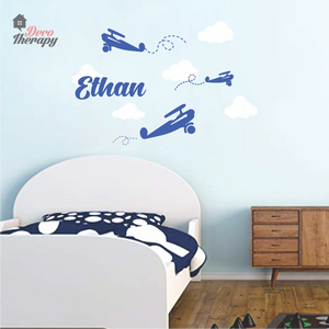 Customized Name Decal Airplanes & Clouds V3 Design Wall Sticker