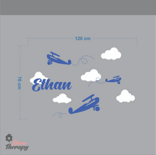 Load image into Gallery viewer, Customized Name Decal Airplanes &amp; Clouds V3 Design Wall Sticker