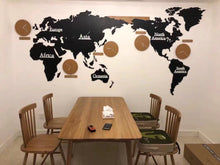 Load image into Gallery viewer, Wooden World Map Decor with Timezone Clocks - Extra Large Size Travel Wall Decor